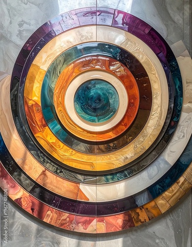 Vibrant Circular Abstract Art with Concentric Rings and Rich Textures.