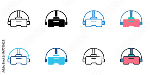 VR headset icons set multiple style collection. Editable stroke 
