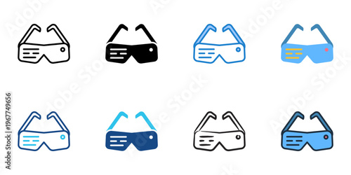 AR glasses icons set multiple style collection. Editable stroke 

