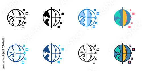 Virtual world icons set multiple style collection. Editable stroke 
