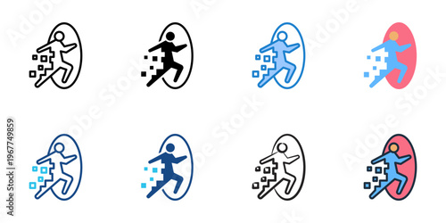 Metaverse gateway icons set multiple style collection. Editable stroke 
