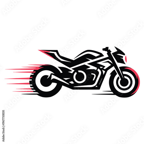 Dynamic black and red motorcycle speeding with motion blur effect