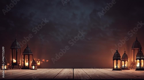 Glowing lanterns on a sidewalk.