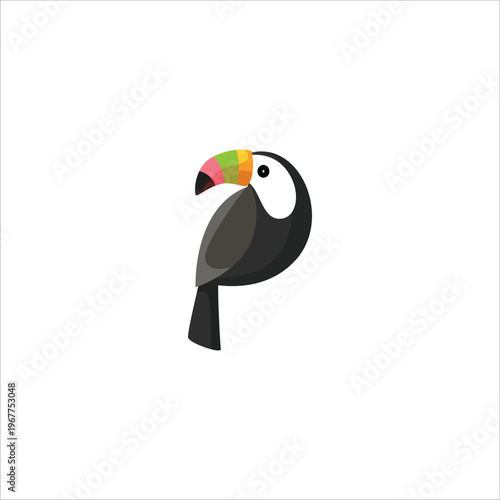 Minimalist Flat Illustration of a Colorful Toucan Bird on Neutral Background