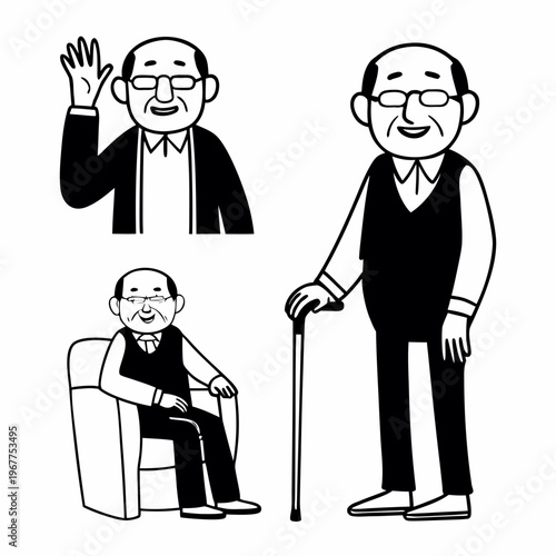 Elderly man with crossed arms. Character constructor for animation. illustration design.