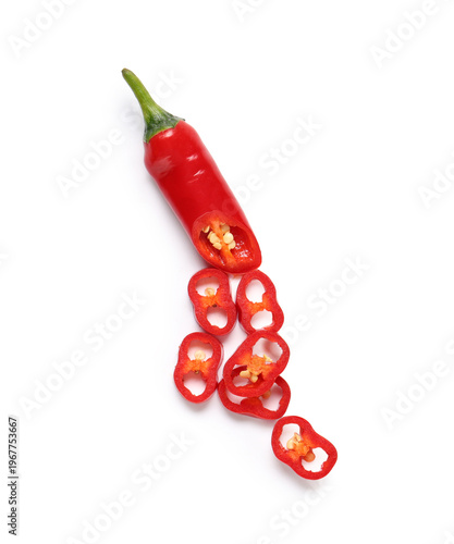 Cut chili pepper on white b...