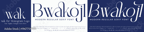 Bwakojl fashion serif stylish display bold font alphabet vector with wak logo, ideal for modern luxury branding, elegant invitations, and high-end graphic design projects
