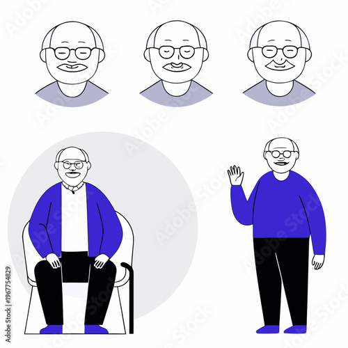Elderly man with crossed arms. Character constructor for animation. illustration design.