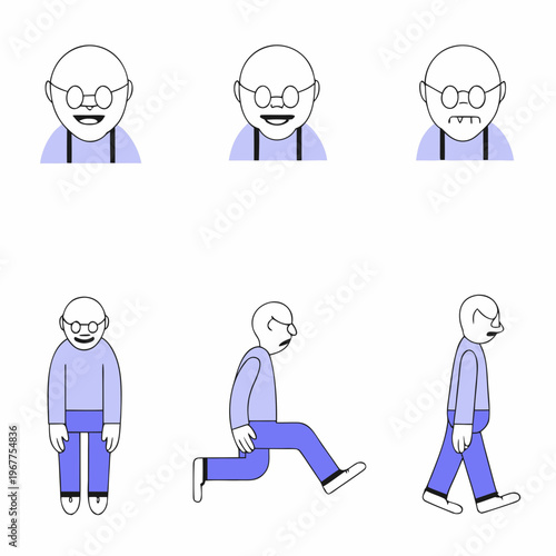 Elderly man with crossed arms. Character constructor for animation. illustration design.