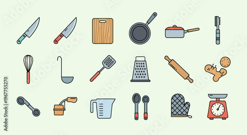 Kitchen Utensils and Tools Collection Vector Icons Set