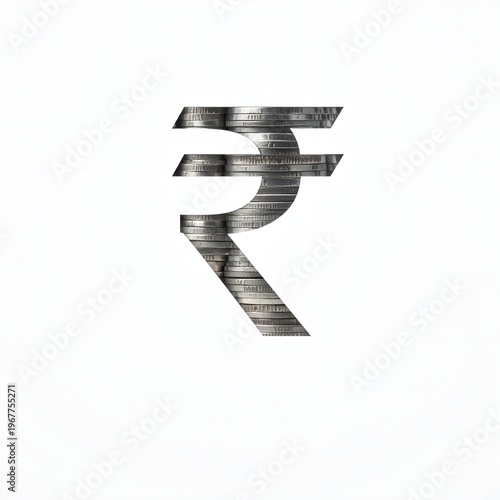 Metallic Rupee Symbol on White Background