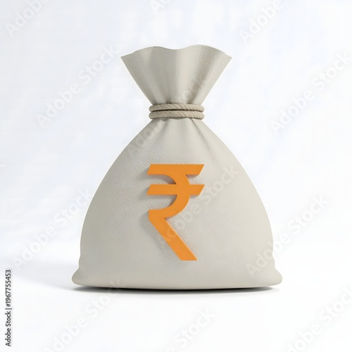 Beige Money Bag with Orange Rupee Symbol