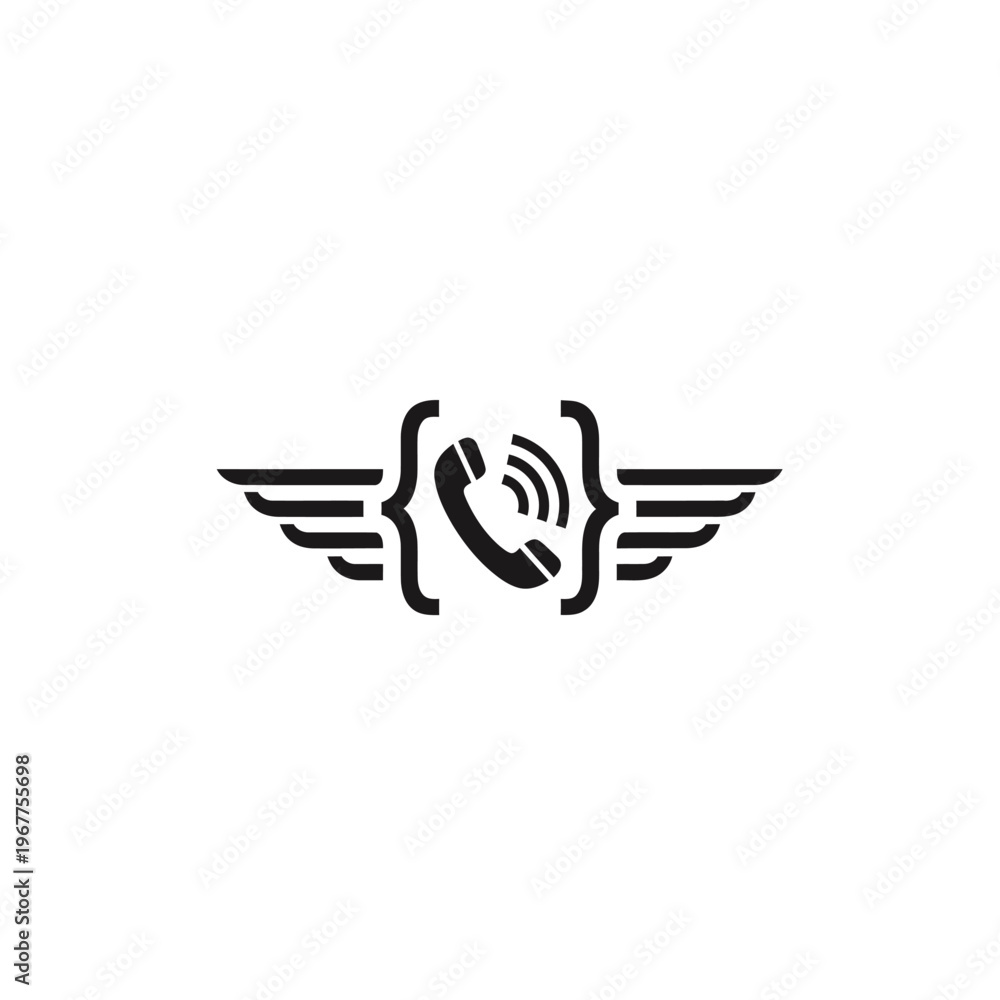Obraz premium Winged phone symbol with brackets.