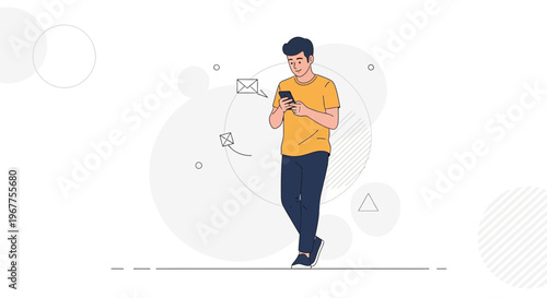 Man Using Smartphone for Email Communication, Digital Messaging Concept