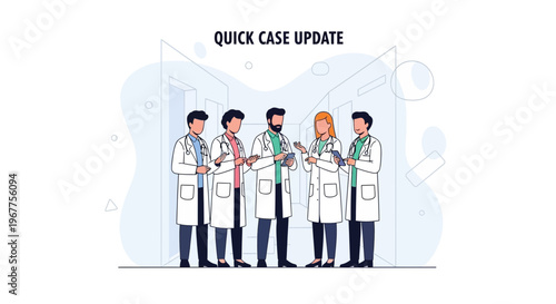 Medical Team Discussing Quick Case Update in Hospital Corridor