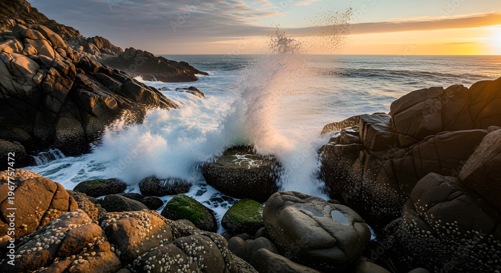 Obraz premium A dramatic landscape of stone formations meeting the sea