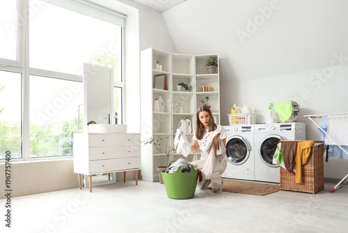 Shocked young woman sorting...