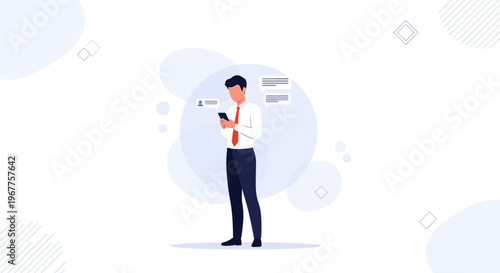 Man in Suit Using Smartphone, Business Communication, Digital Messaging Concept