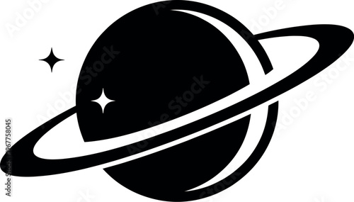 Saturn planet vector with ring silhouette cosmos space illustration astronomy symbol celestial design isolated white background