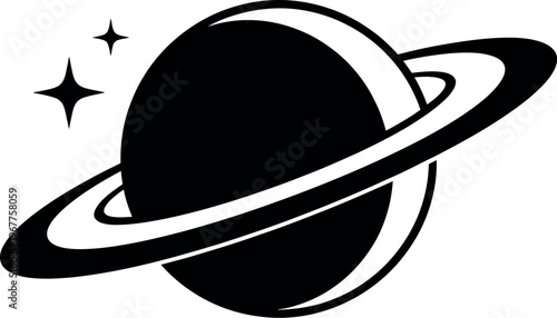 Saturn planet vector with ring silhouette cosmos space illustration astronomy symbol celestial design isolated white background