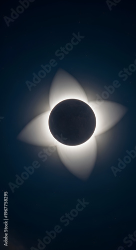 Solar eclipse with diamond ring effect in dark sky at night stars twinkling