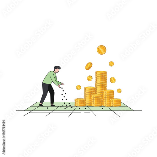 Cultivating financial prosperity A conceptual illustration of an individual planting investment seeds for future wealth and successful business growth