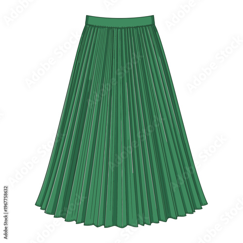 Green pleated skirt fashion illustration.