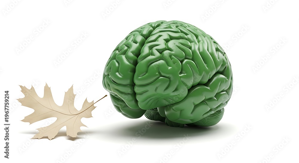Fototapeta premium Green brain model with beige leaf anatomy