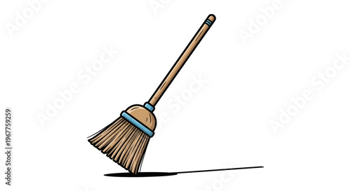Isolated cartoon broom leaning on white background with shadow