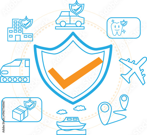 Graphic illustration illustrating the process of purchasing travel insurance and travel health insurance.