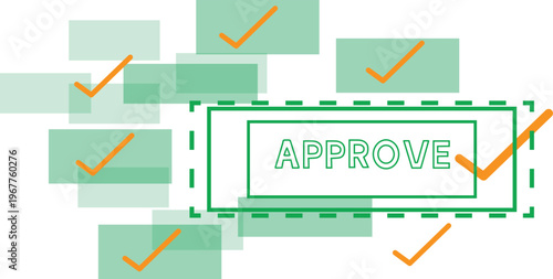 Graphic illustration of work approval and project completion.