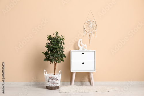 Houseplant and bedside tabl...