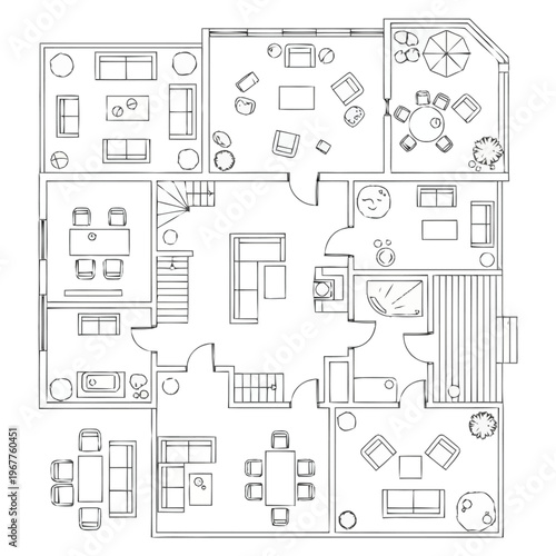Modern Home Floor Plan Layout Design Architects Blueprint Furniture Arrangement Interior Design Ideas Professional Blueprint Draft furniture icons