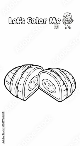 A single colouring page featuring the dessert known as ‘kue thok’ 