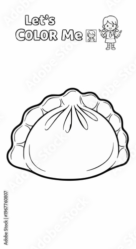 A single-page colouring sheet featuring dim sum desserts 