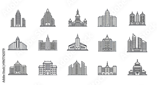 Modern City Buildings Collection: Vector Icons of Architecture and Skyline