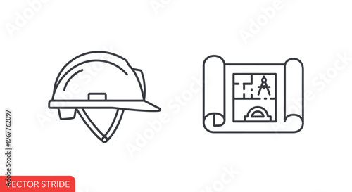 Construction Hard Hat and Blueprint Icons