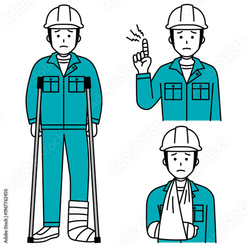 指・腕・足の怪我をしている作業員の男性のセット