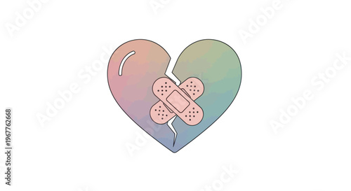 Broken Heart with Band-Aid, Pastel Rainbow Colors, Healing Concept