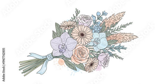 Elegant floral bouquet illustration with pastel colors and artistic design