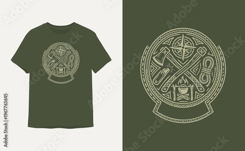Survival and Outdoor Adventure Camping Emblem Graphic for T-Shirt