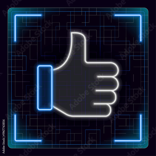 Like dislike icon illustration. Thumbs up or thumbs down, cyber neon futuristic icon.