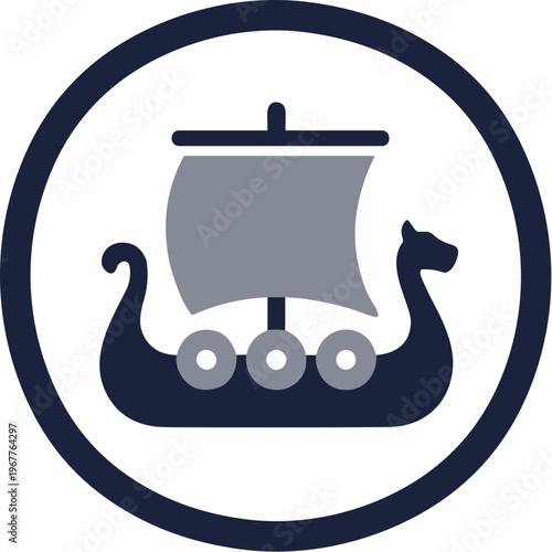 Simple Round Viking Boat Circle Icon Isolated On White Background