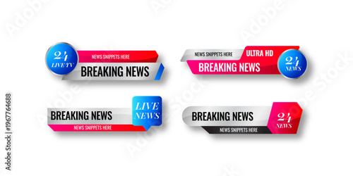 Breaking news banner design lower third template modern television broadcast alert strip with headline graphics media channel overlay urgent news concept