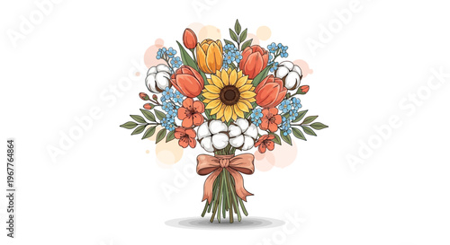 Vibrant bouquet illustration colorful flowers arranged on white background