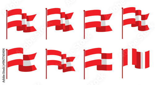 Austrian Flags Waving on Poles - Collection of National Symbols