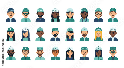 Diverse Muslim People Avatars Collection - Islamic Culture Icons