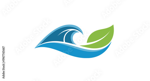 Abstract Ocean Wave and Green Leaf Logo - Eco Friendly Nature Symbol