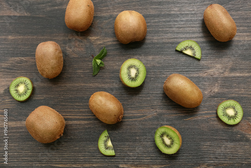 Fresh whole and sliced kiwi...