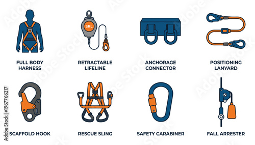 Essential Fall Protection Equipment Collection: Harness, Lanyard, Anchor, and Arresters